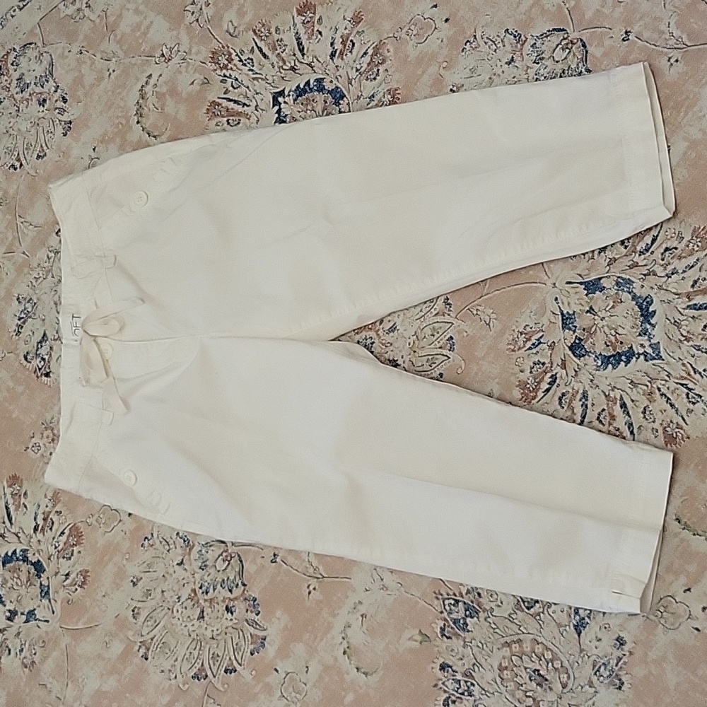 Ann Taylor Loft white cropped pants drawstring waist belt loops 4 pocket…6 EUC